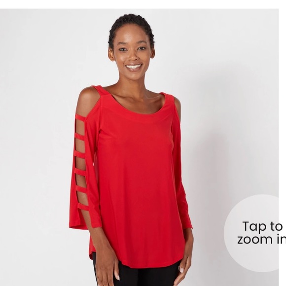 ⬇️ $39 ⬇️Marallis Collection Med Red Cold Shoulder Jersey long sleeved top. NWT. - Picture 14 of 14